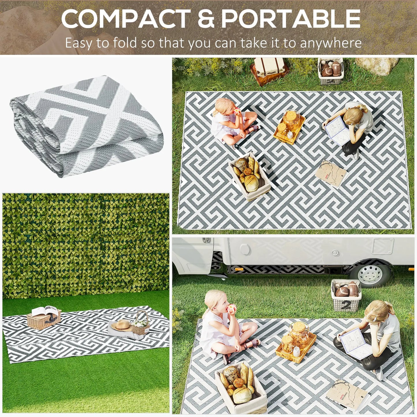 Reversible Outdoor RV Rug, Patio Floor Mat, 5' x 8', Grey & White Garden Decor at Gallery Canada
