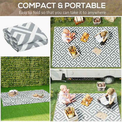 Reversible Outdoor RV Rug, Patio Floor Mat, 5' x 8', Grey & White Garden Decor at Gallery Canada