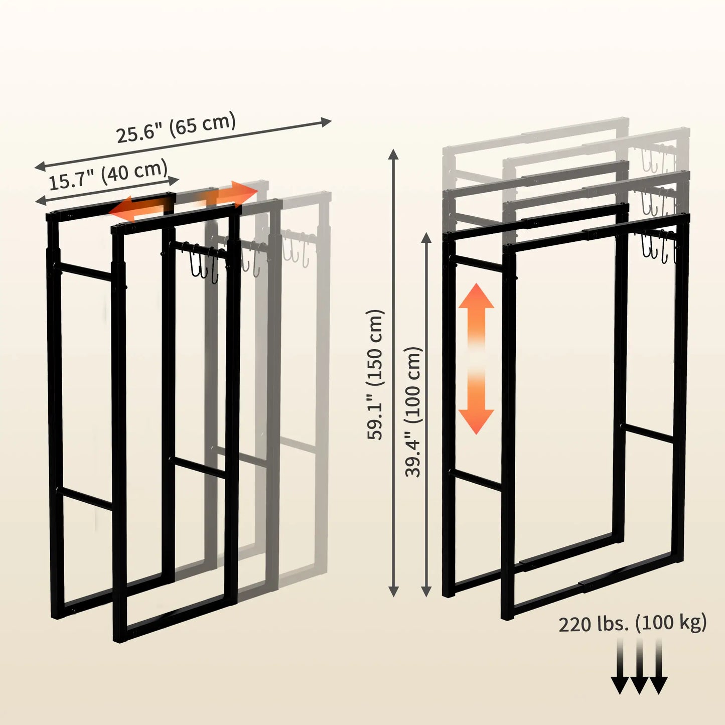 Adjustable Firewood Log Rack, Heavy-Duty Steel, 25.6" x 9.8" x 59.1", Black Firewood Racks at Gallery Canada