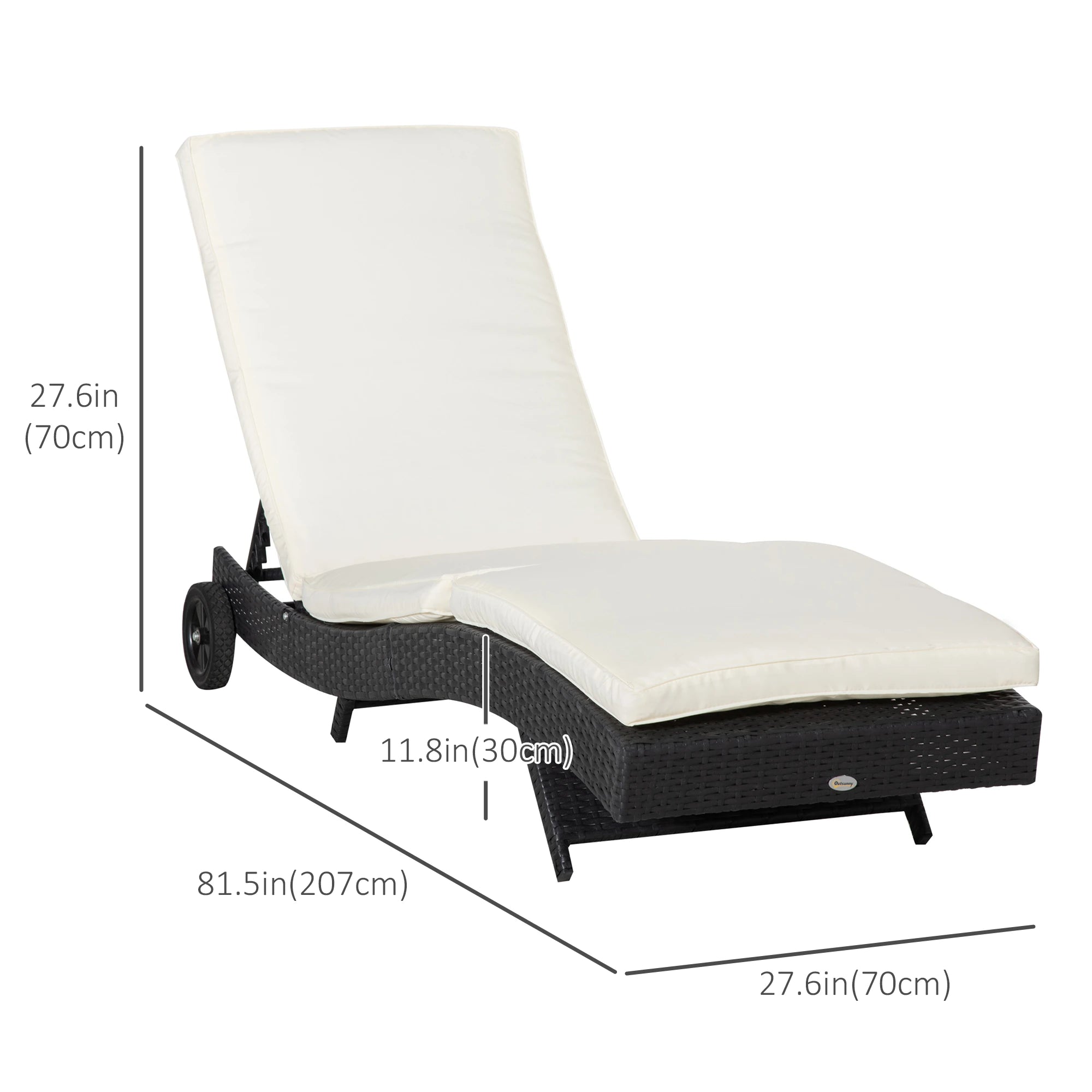 Adjustable Wicker Chaise Lounge with Cushion, Wheels, Cream White Chaise Loungers at Gallery Canada