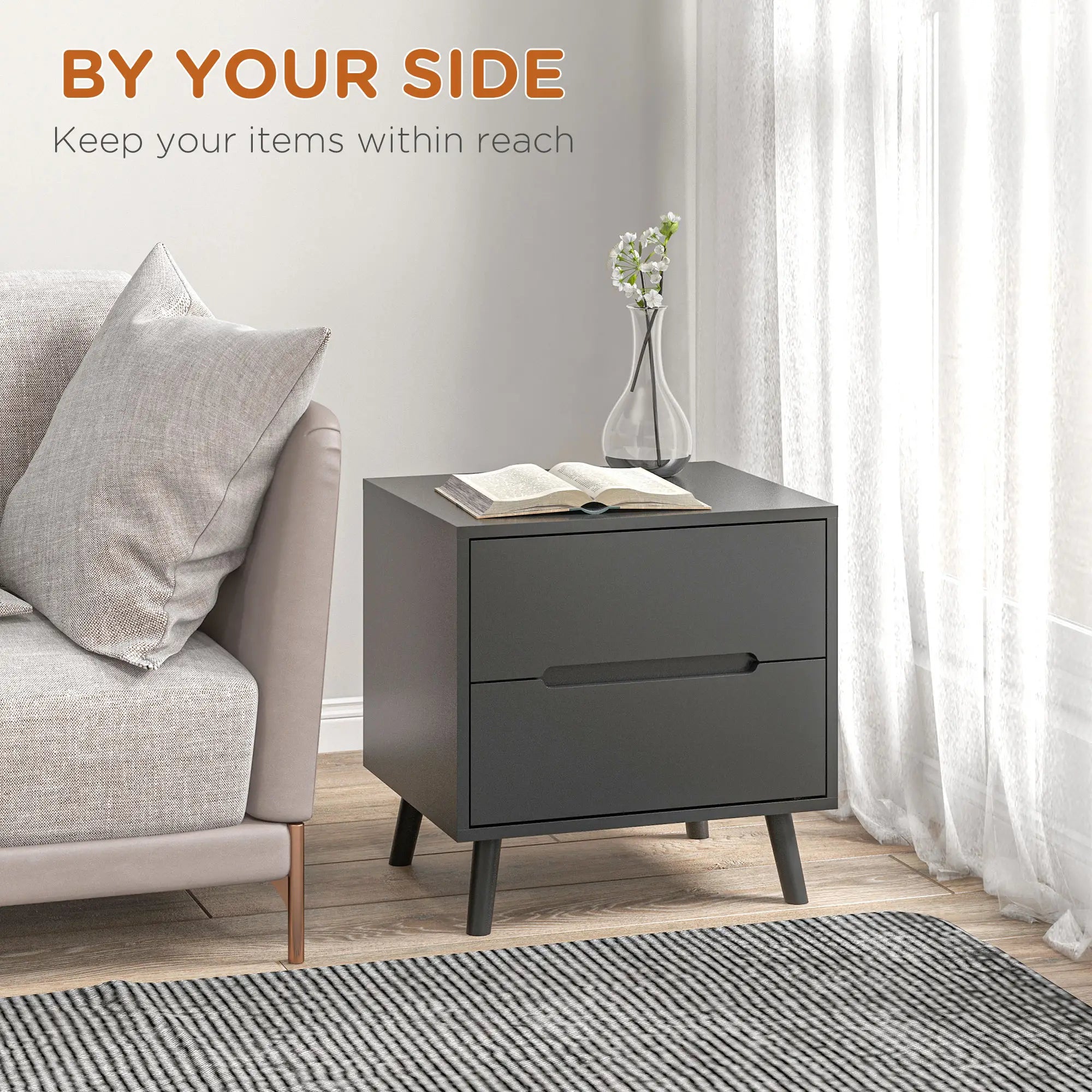 Modern Nightstand, Night Table with 2 Drawers, Bed End Table with Solid Wood Legs for Bedroom Bedside Tables at Gallery Canada
