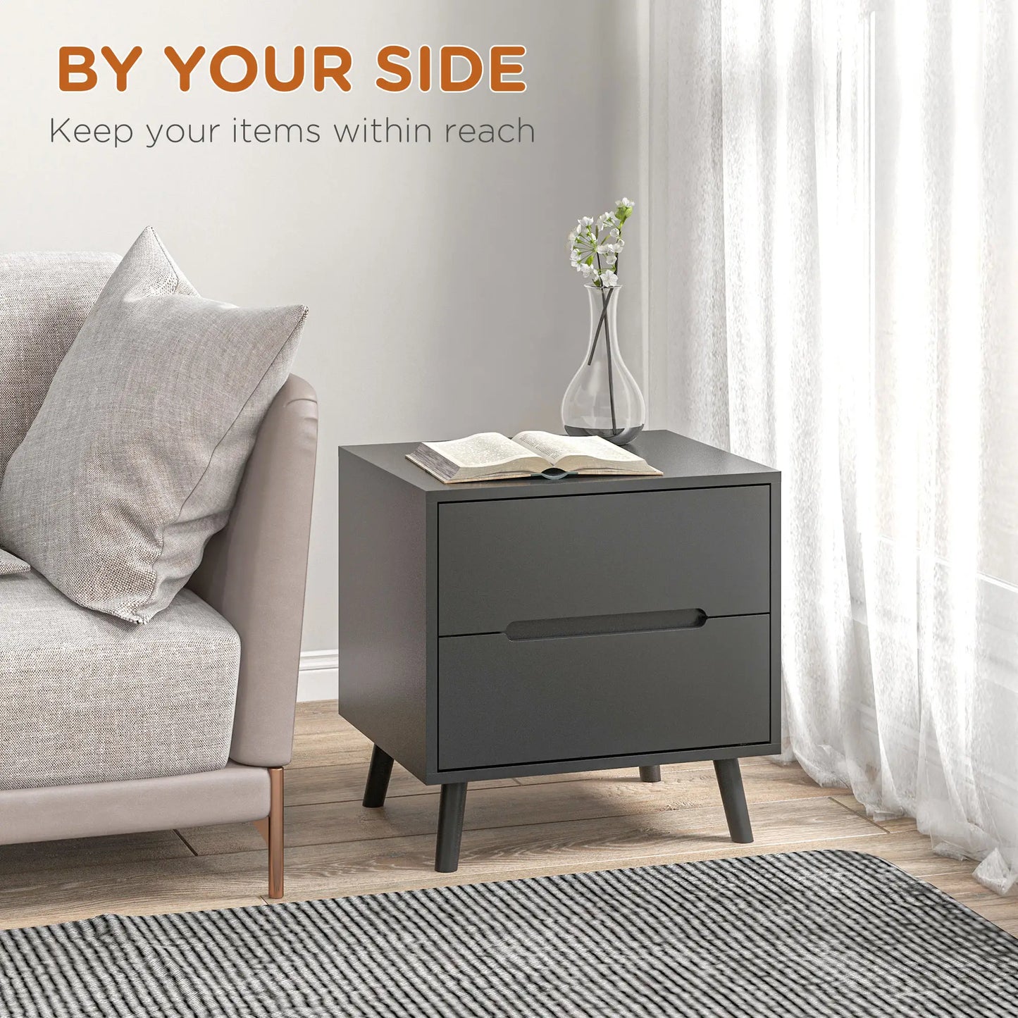 Modern Nightstand, Night Table with 2 Drawers, Bed End Table with Solid Wood Legs for Bedroom Bedside Tables at Gallery Canada