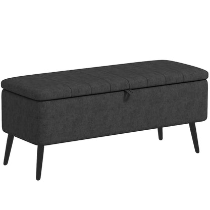 40" Ottoman with Storage, Linen Upholstered Bench, Dark Grey