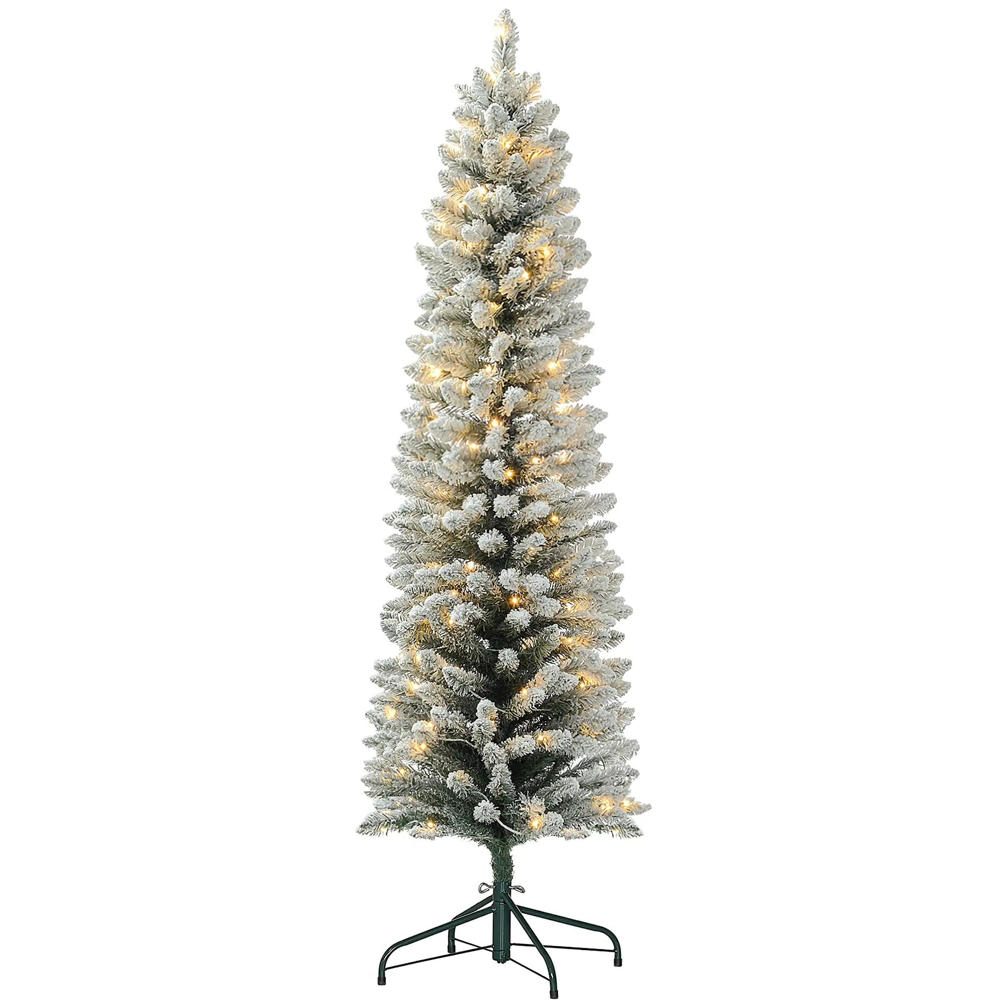 6ft Prelit Snow Flocked Christmas Tree, Metal Base, Warm White LED Pre Lit Christmas Trees Green at Gallery Canada