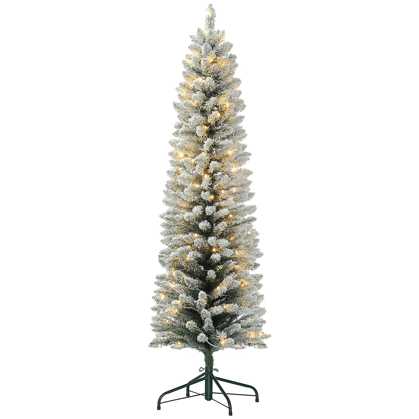 6ft Prelit Snow Flocked Christmas Tree, Metal Base, Warm White LED Pre Lit Christmas Trees Green at Gallery Canada