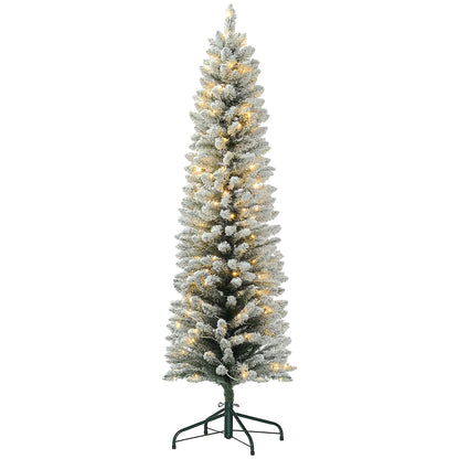 6ft Prelit Snow Flocked Christmas Tree, Metal Base, Warm White LED Pre Lit Christmas Trees Green at Gallery Canada
