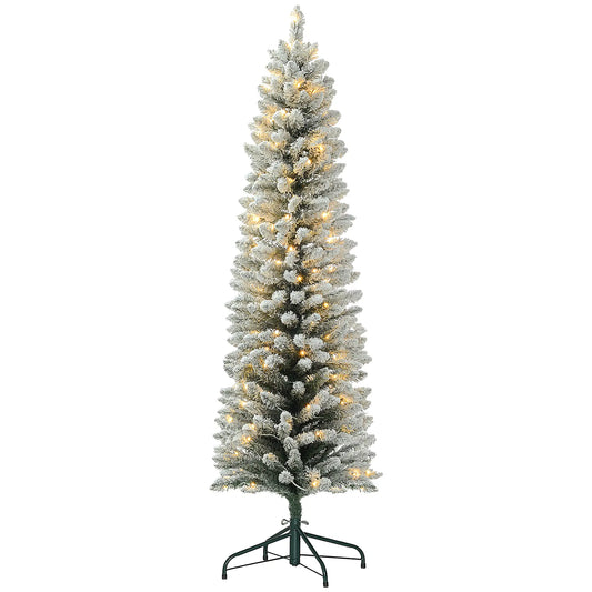 6ft Prelit Snow Flocked Christmas Tree, Metal Base, Warm White LED Pre Lit Christmas Trees Green at Gallery Canada