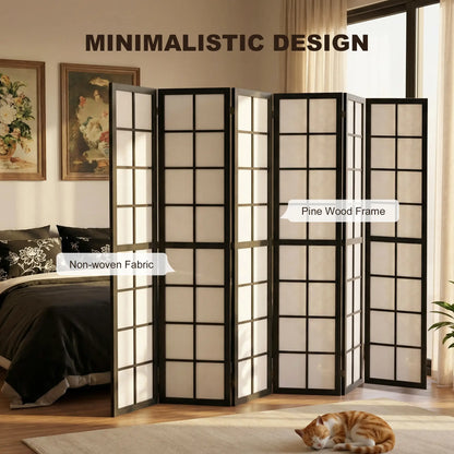 6 Panel Room Divider, 5.6 ft, Folding Wall Partition, Black Room Dividers at Gallery Canada