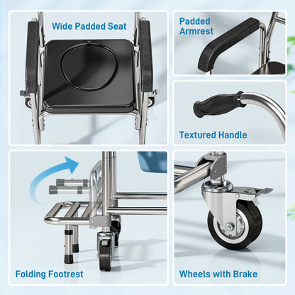 3-in-1 Shower Commode Wheelchair, Transport Chair with Padded Seat Bath Chairs at Gallery Canada