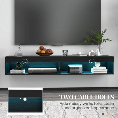 Wall Mounted TV Stand with Storage, LED Lights, 75", Black TV Stands at Gallery Canada