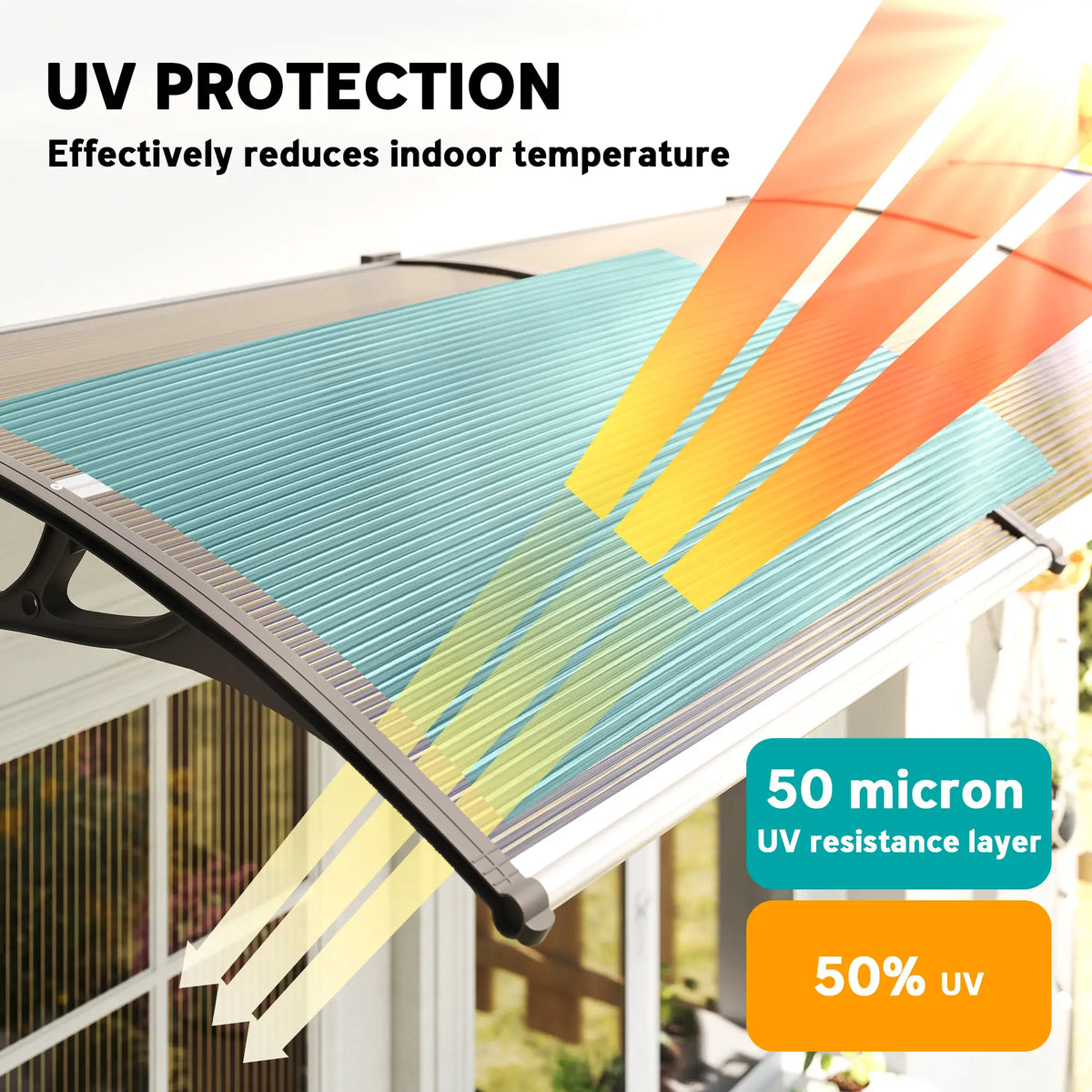 Awning Door Canopy, 119.3" x 37.8", Polycarbonate, UV Protection, Brown Door Awnings at Gallery Canada