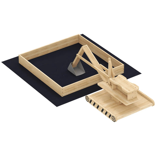 Wooden Sandbox With Digger, 72" X 35" X 22", 360° Rotating Seat Sandboxes & Accessories Natural at Gallery Canada