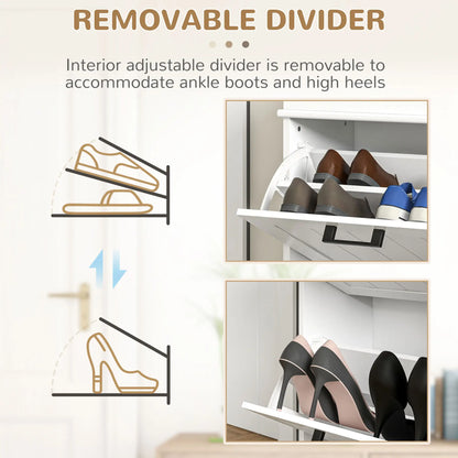 Shoe Storage Cabinet, 2 Flip Drawers, Adjustable Shelves, 10 Pairs, White Shoe Storage Cabinets & Racks at Gallery Canada