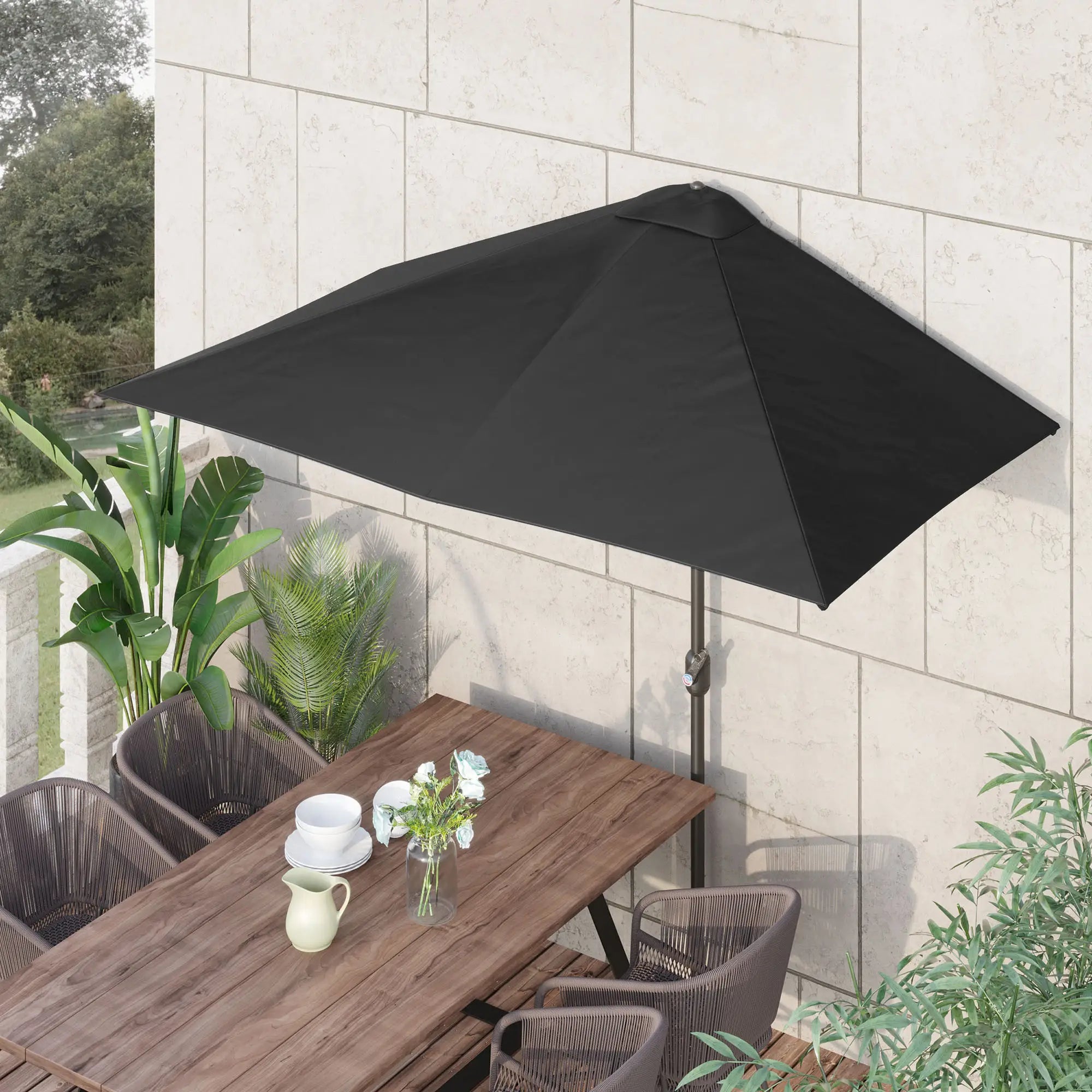 8ft Half Round Umbrella, Outdoor Balcony Parasol, Patio Garden Sun Shade, 5 Ribs Sun Umbrellas at Gallery Canada