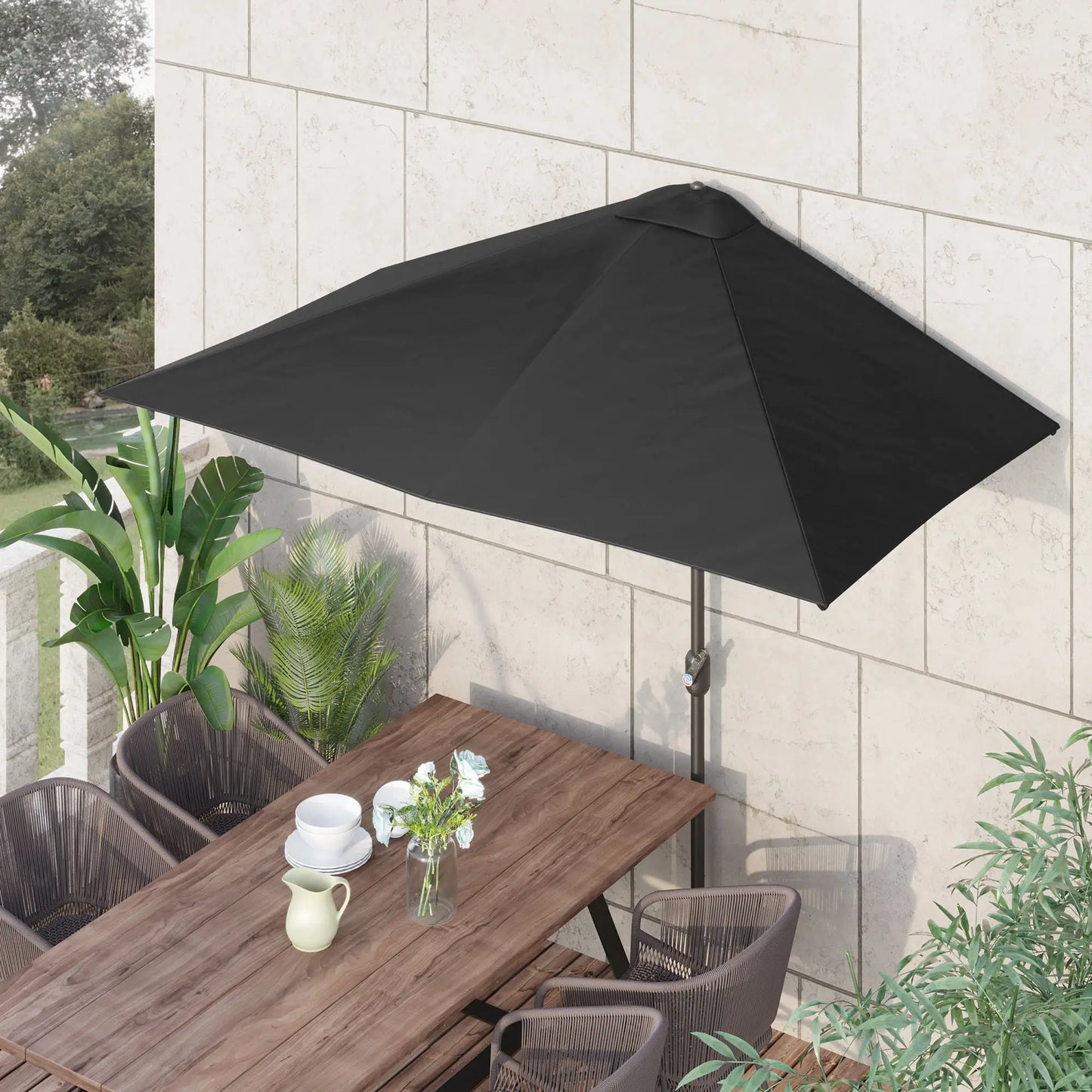 8ft Half Round Umbrella, Outdoor Balcony Parasol, Patio Garden Sun Shade, 5 Ribs Sun Umbrellas at Gallery Canada