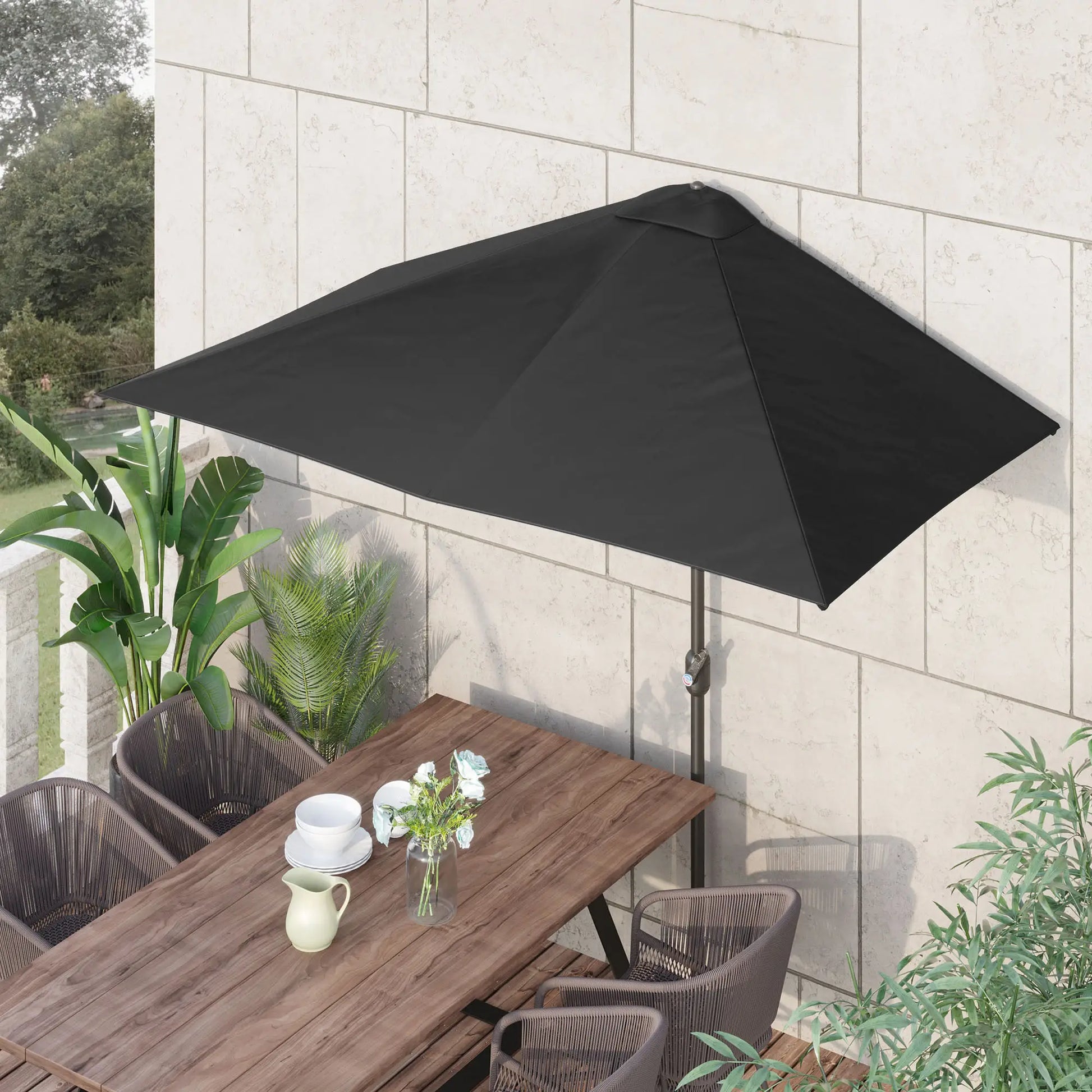 8ft Half Round Umbrella, Outdoor Balcony Parasol, Patio Garden Sun Shade, 5 Ribs Sun Umbrellas at Gallery Canada