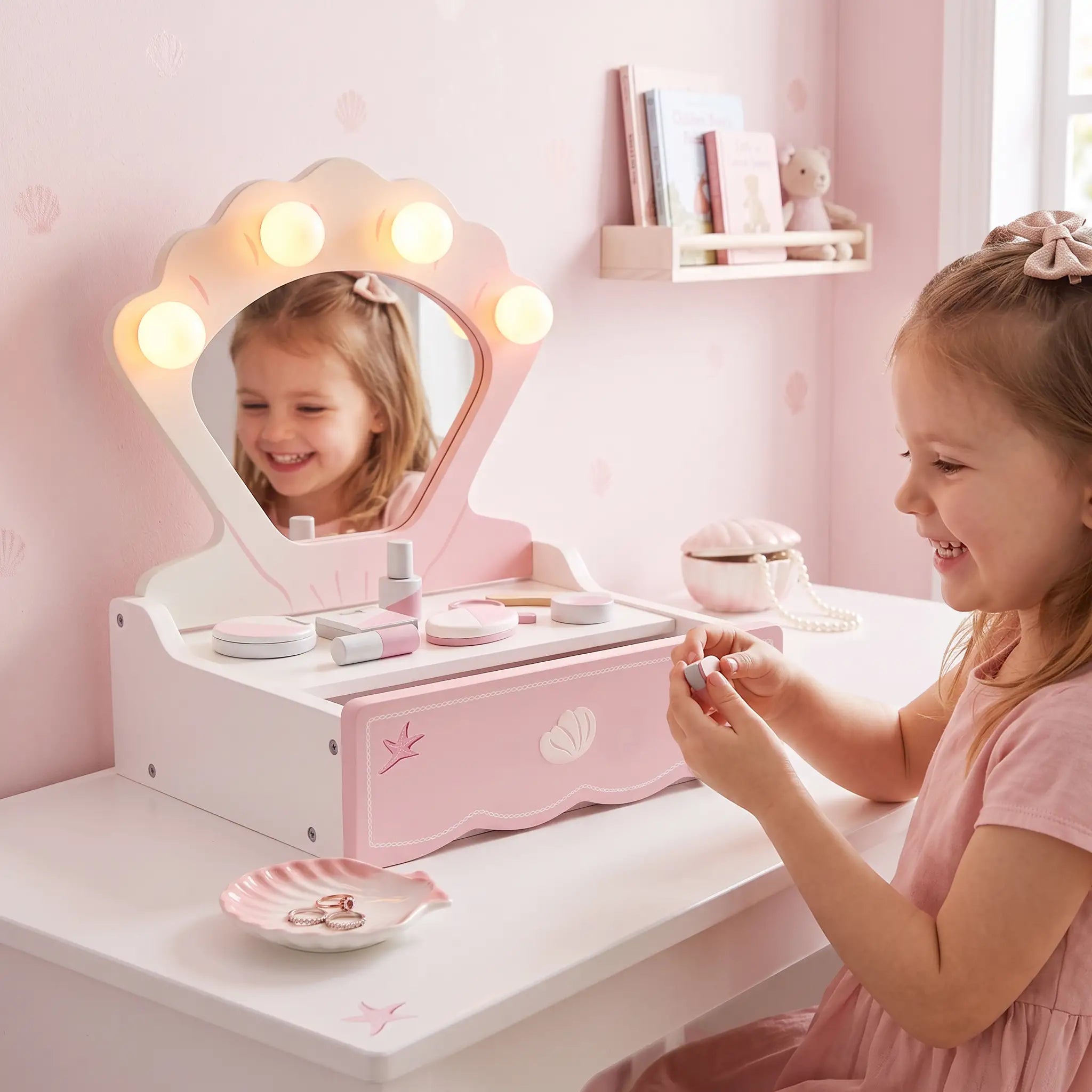 Kids Vanity Set with Lights, Mirror & Drawer, Girls 3-6, Pink Toy Vanity at Gallery Canada