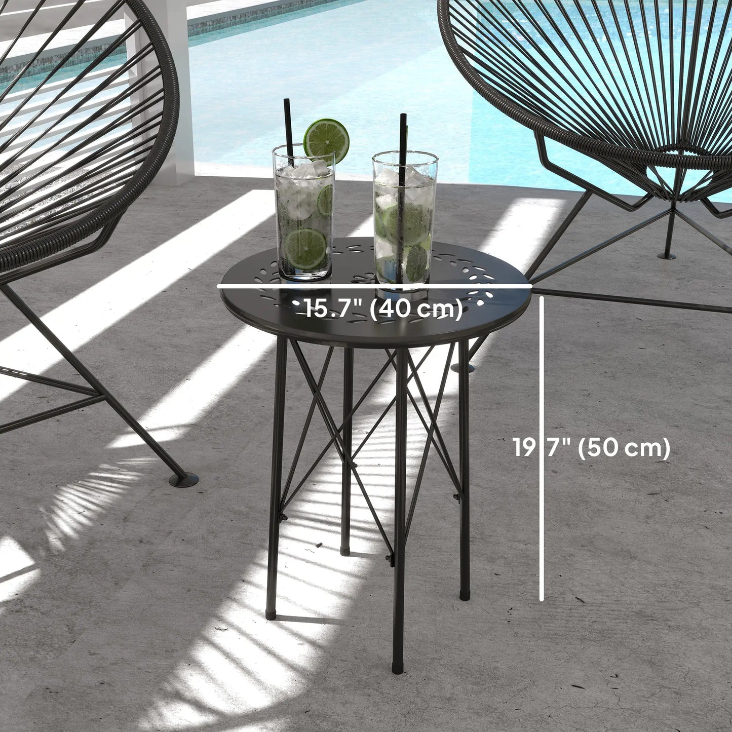 15.7" Round Garden Table, Steel Balcony Bistro, Adjustable Feet, Black Patio Side Tables at Gallery Canada