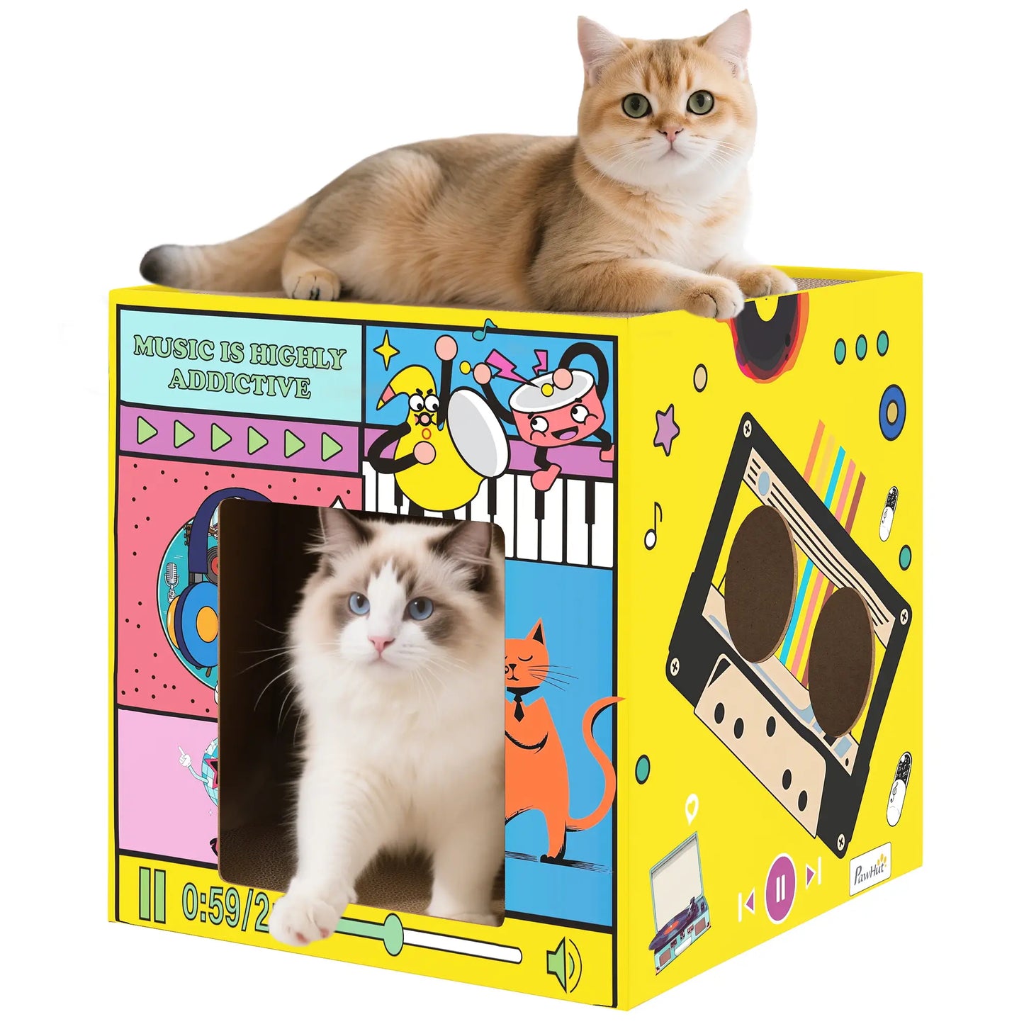 2 in 1 Cardboard Cat House, Cat Scratcher with Scratching Board Cat Houses at Gallery Canada