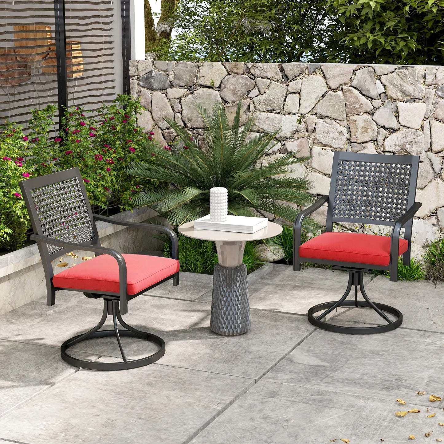 Patio Swivel Chair with Cushion, Outdoor Rocker, Curved Armrests, Red Bistro Sets at Gallery Canada