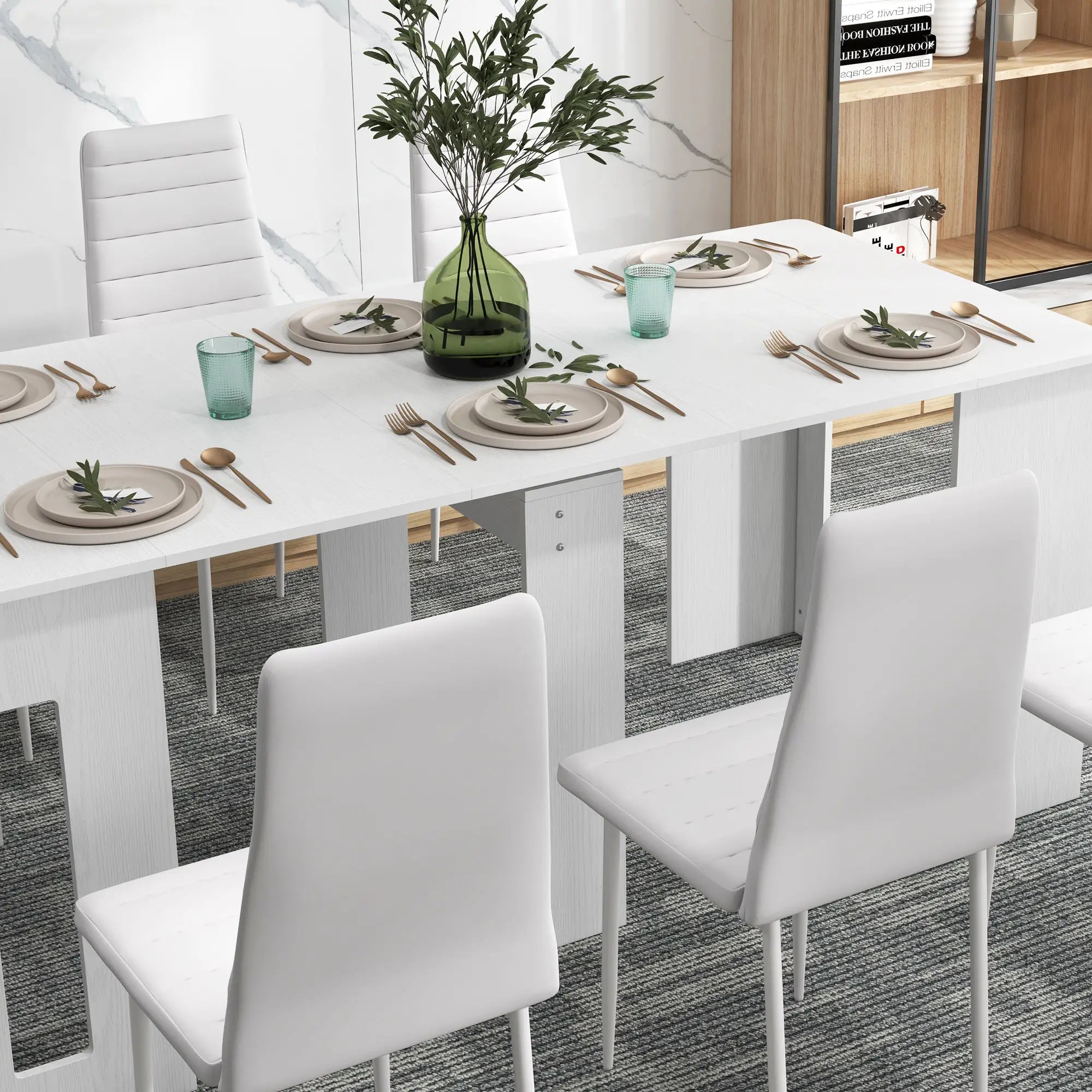 Modern Upholstered PU Leather Dining Chairs, Set of 6, White Bar Stools at Gallery Canada