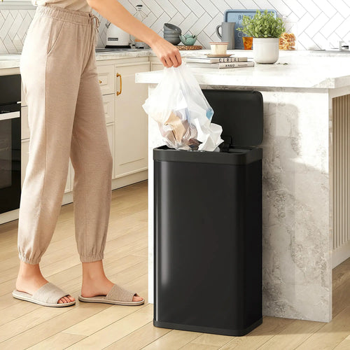 12 Gallon Sensor Can, Automatic Garbage Can, Fingerprint-Proof Stainless Steel, Matte Black