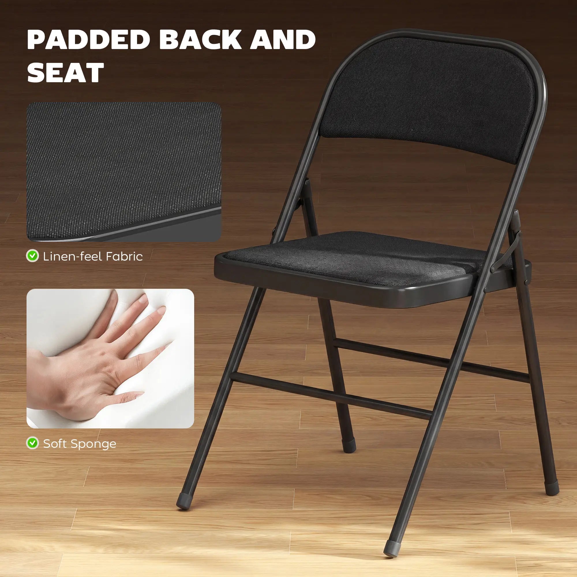 Metal Foldable Chairs, Set of 2, Linen Fabric Padded, Black Patio Chairs at Gallery Canada