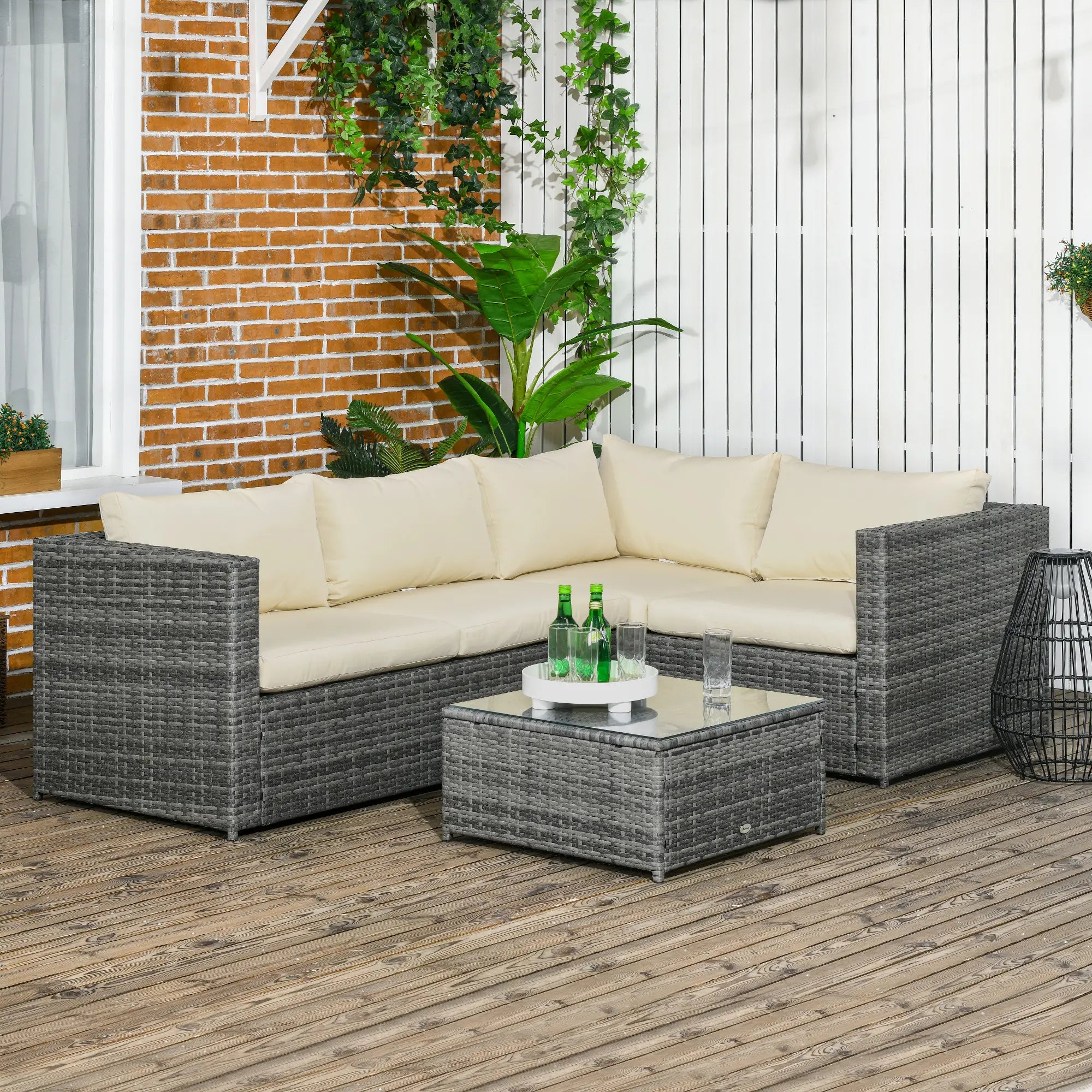 3 Piece Rattan Outdoor Furniture Set w/ Loveseats & Table, Beige Patio Furniture Sets at Gallery Canada