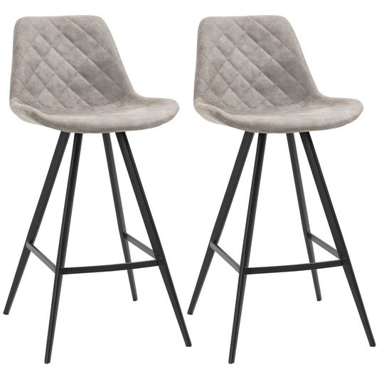 Counter Height Bar Stools Set of 2, Microfiber Cloth Bar Chairs with Metal Leg, Padded Seat, Counter Stools for Kitchen Island, Grey - Gallery Canada