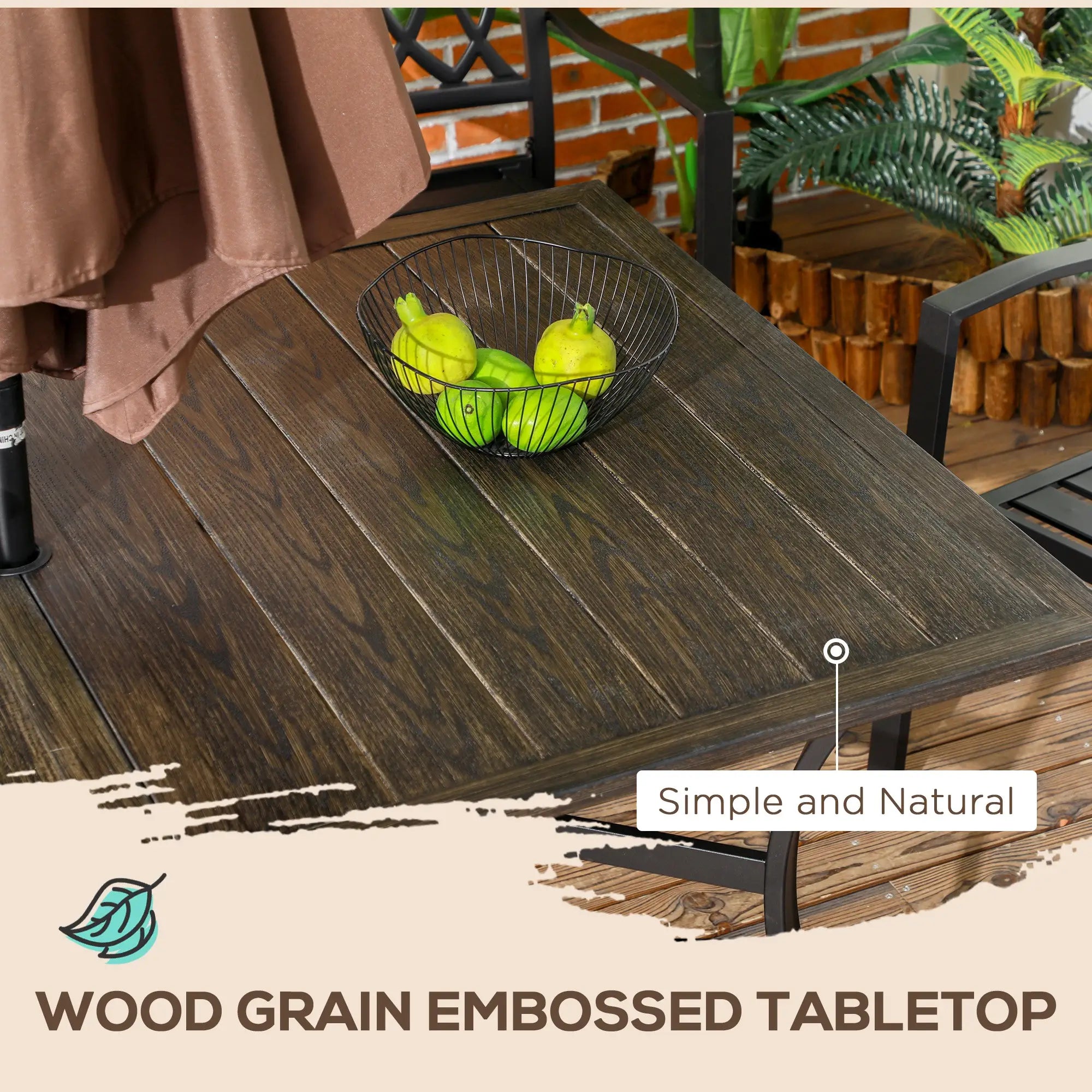 59 Inch Outdoor Dining Table, Steel Frame, Wood Grain, Brown Patio Dinning Tables at Gallery Canada