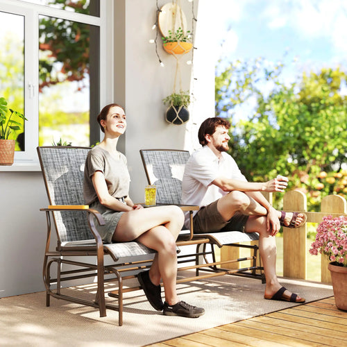 2-Person Outdoor Glider Bench, Swing Chair with Mesh, Table, Steel Frame