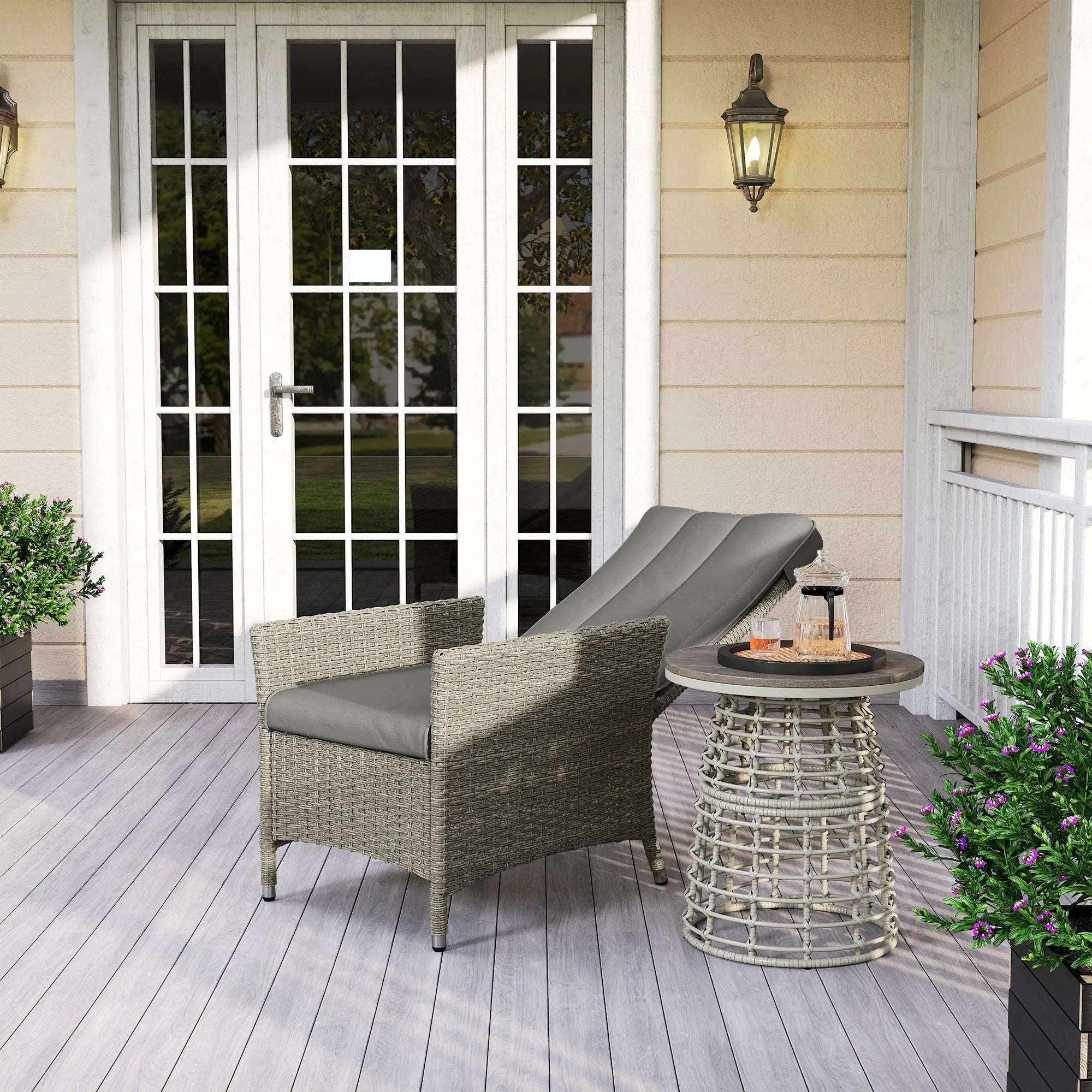 Wicker Outdoor Recliner Chair, Adjustable Backrest With Cushion, Grey Wicker Chaise Loungers at Gallery Canada