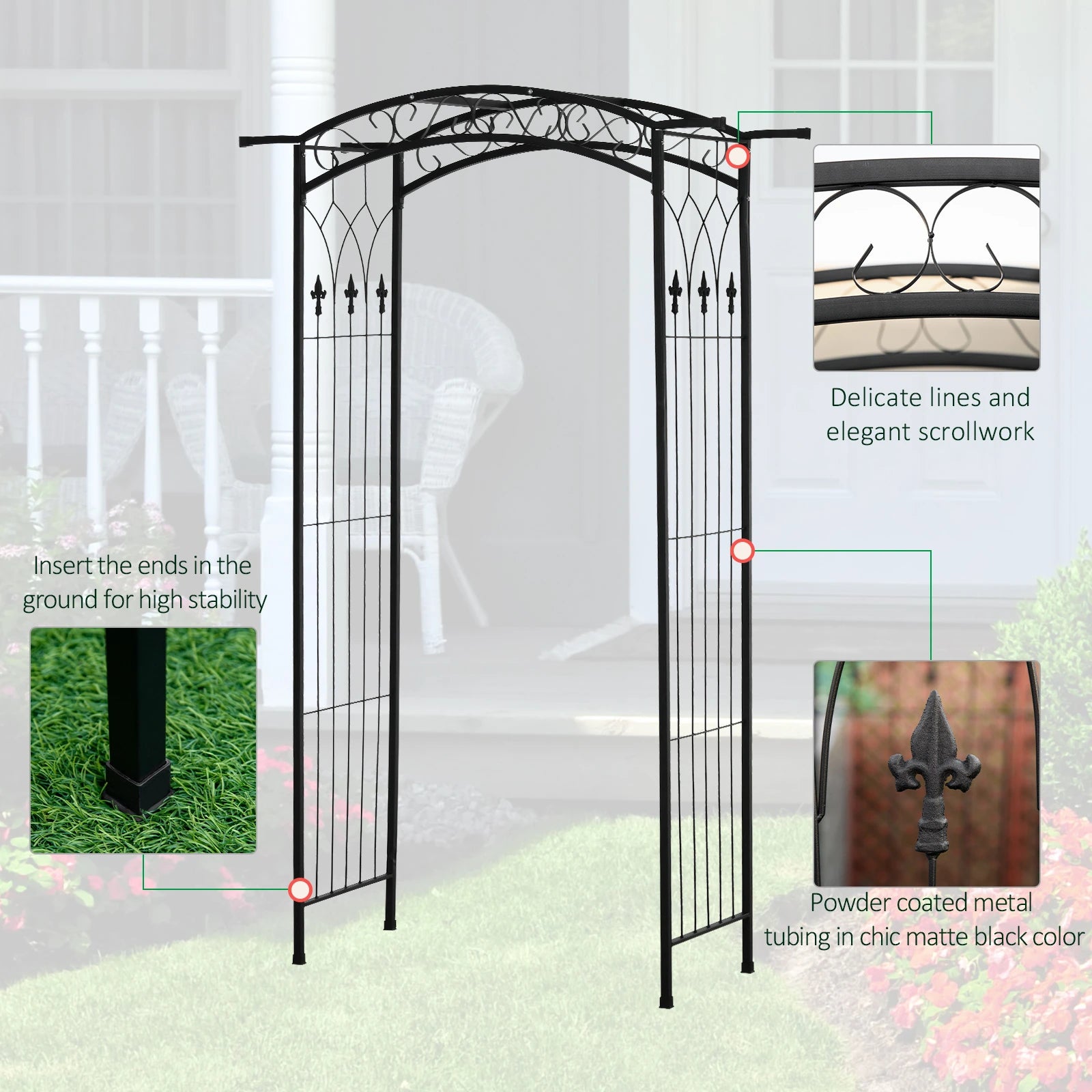7Ft Garden Arbor, Wedding Arch, Scrollwork Trellis, Black Garden Arches at Gallery Canada