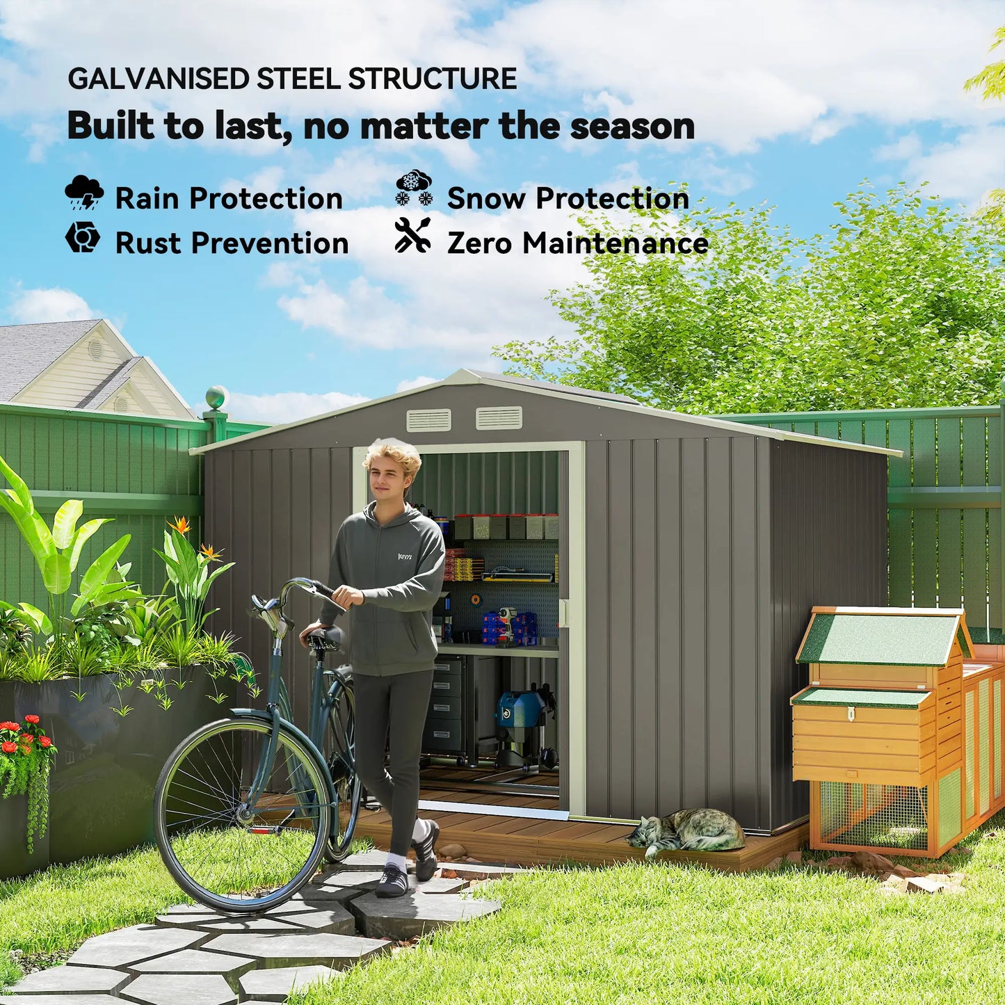 9x6 Galvanized Steel Garden Shed, Double Doors, Foundation Kit, Grey Sheds at Gallery Canada