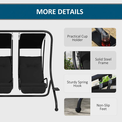 2-Seater Outdoor Porch Swing with Canopy, Black Porch Swings with Canopy at Gallery Canada