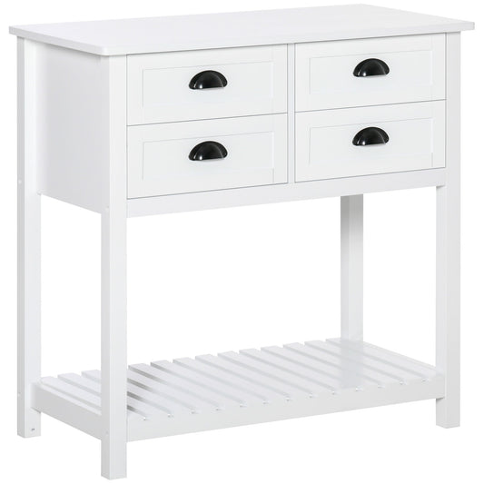 Console Table Sofa Table Sideboard with 4 Drawers &; Slatted Shelf for Kitchen, Entryway, White at Gallery Canada