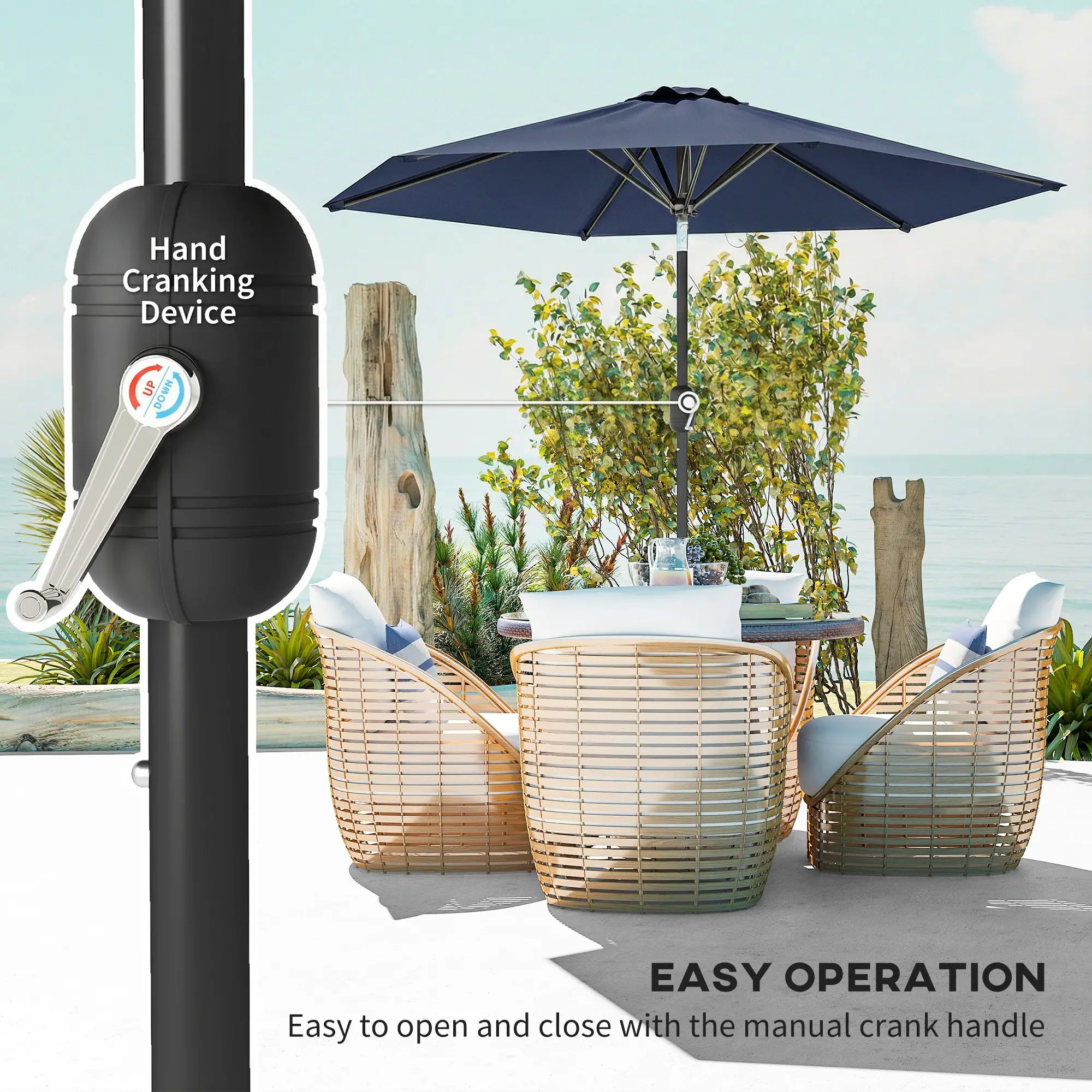 Patio Sun Umbrella, Outdoor Parasol, 6 Ribs, Blue Sun Umbrellas at Gallery Canada