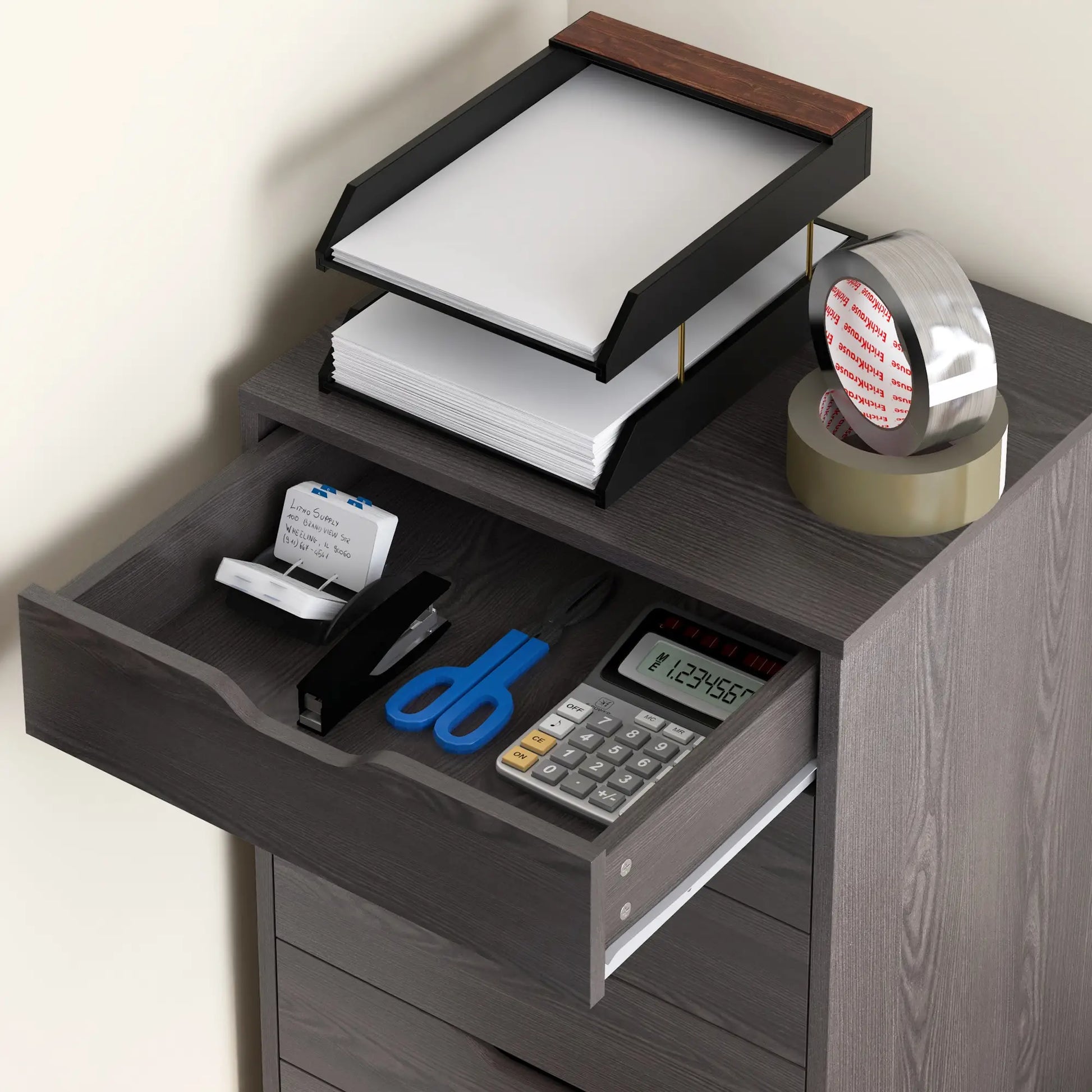 7-Drawer Vertical File Cabinet, 18.7"x15.6"x35.4", Wood Grain, Grey Office Cabinets & Cupboards at Gallery Canada