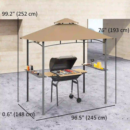 8' x 5' BBQ Grill Gazebo Tent, Double Tiered Canopy, Outdoor Sun Shade, Khaki BBQ Grill Gazebos at Gallery Canada