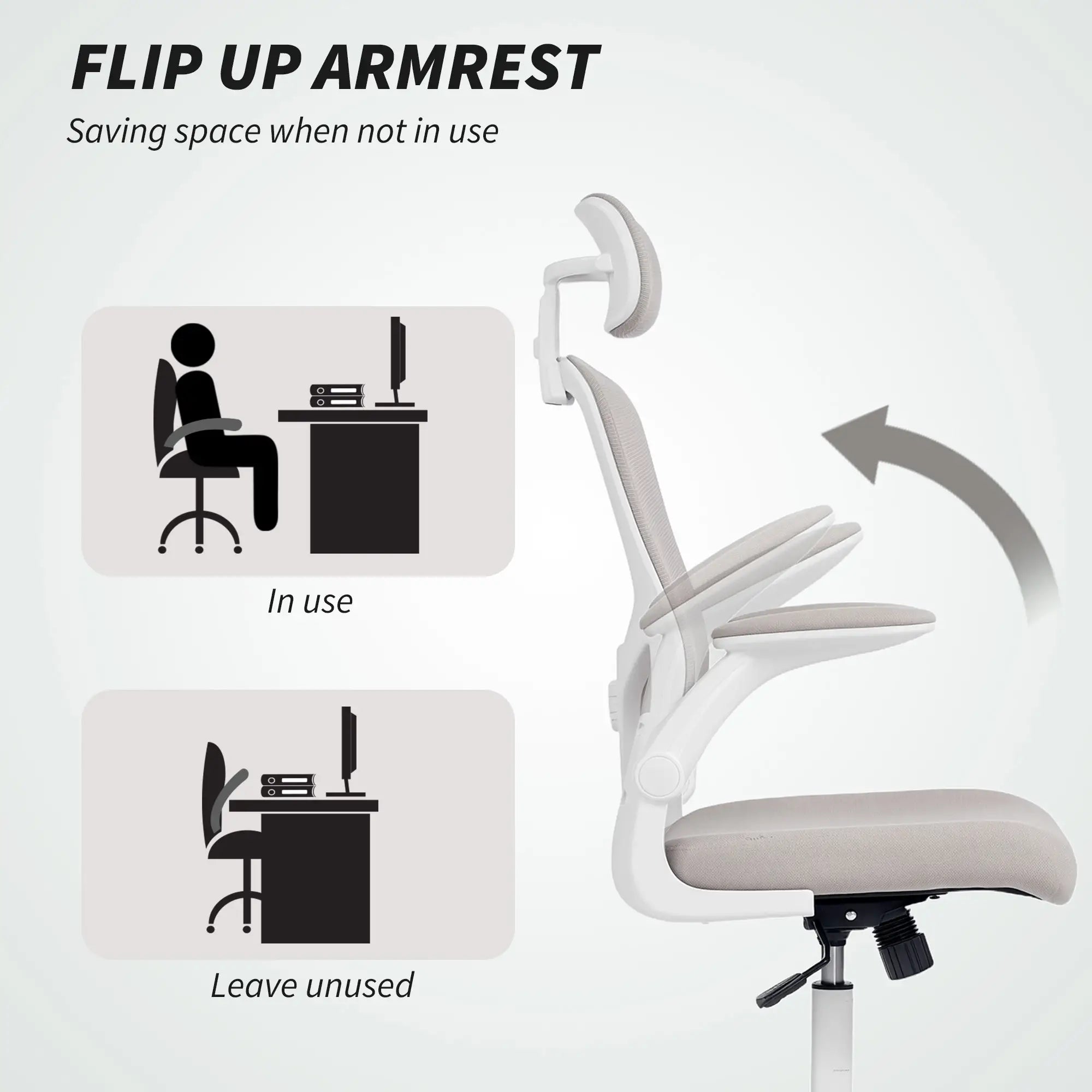 Mesh Office Chair, Adjustable Headrest, Lumbar Support, Flip-Up Armrests, Grey Task Chairs at Gallery Canada