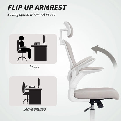 Mesh Office Chair, Adjustable Headrest, Lumbar Support, Flip-Up Armrests, Grey Task Chairs at Gallery Canada