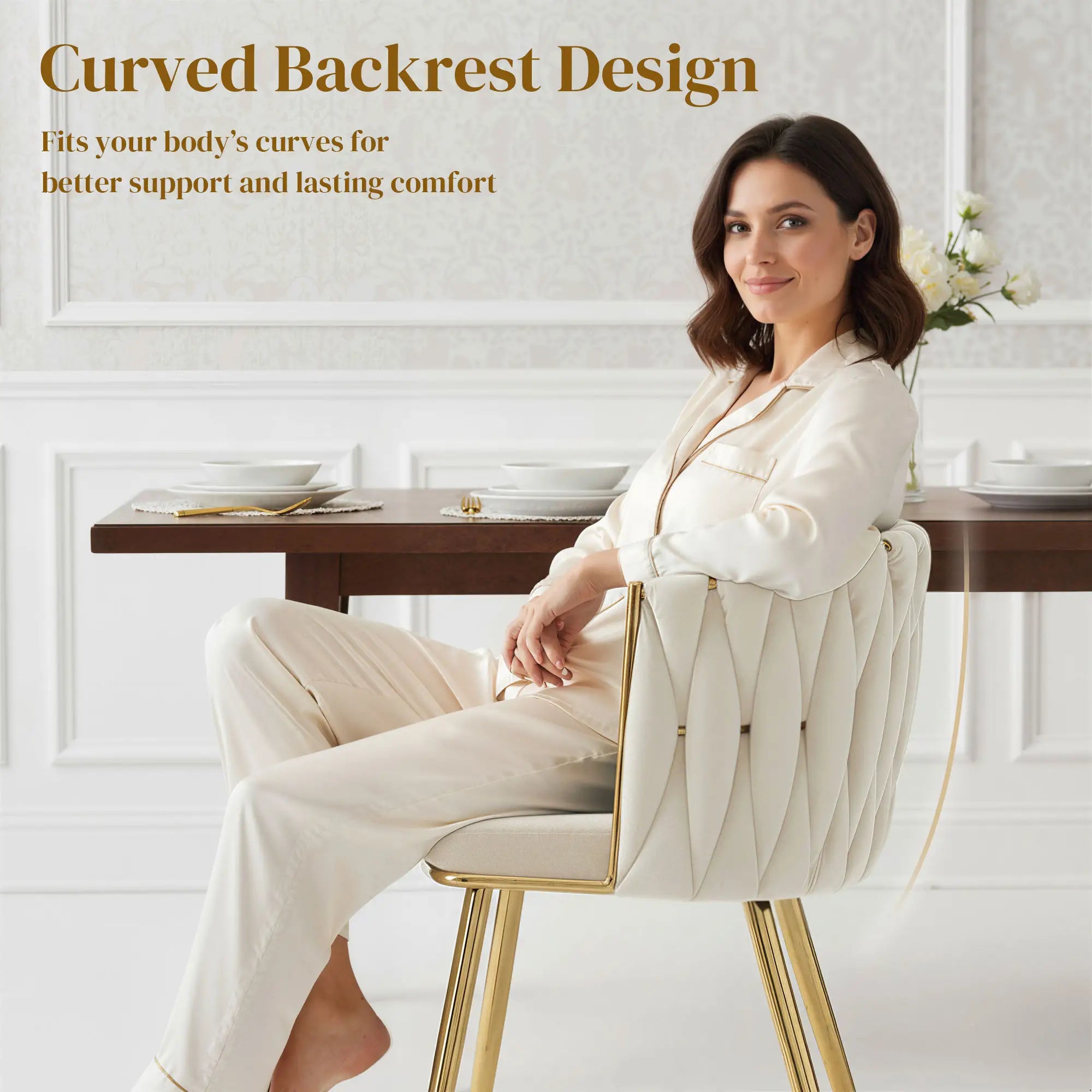 Modern Dining Chairs Set Of 2, Velvet Upholstered With Metal Legs, Cream White Dining Table Sets at Gallery Canada