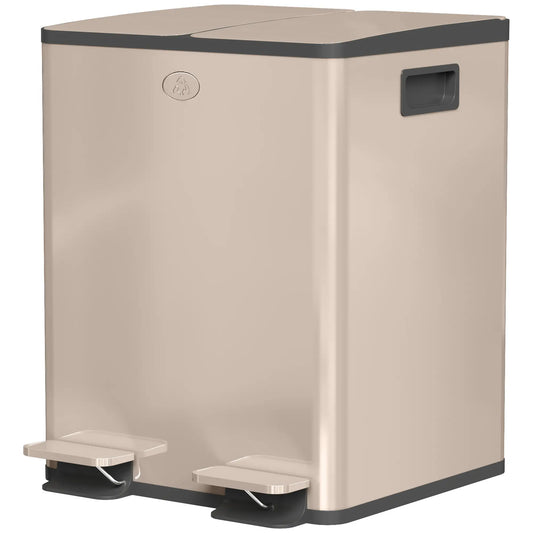 Dual Garbage Bin, Soft Close Trash Can, 2 x 20 Liter, Gold Household Supplies Gold at Gallery Canada