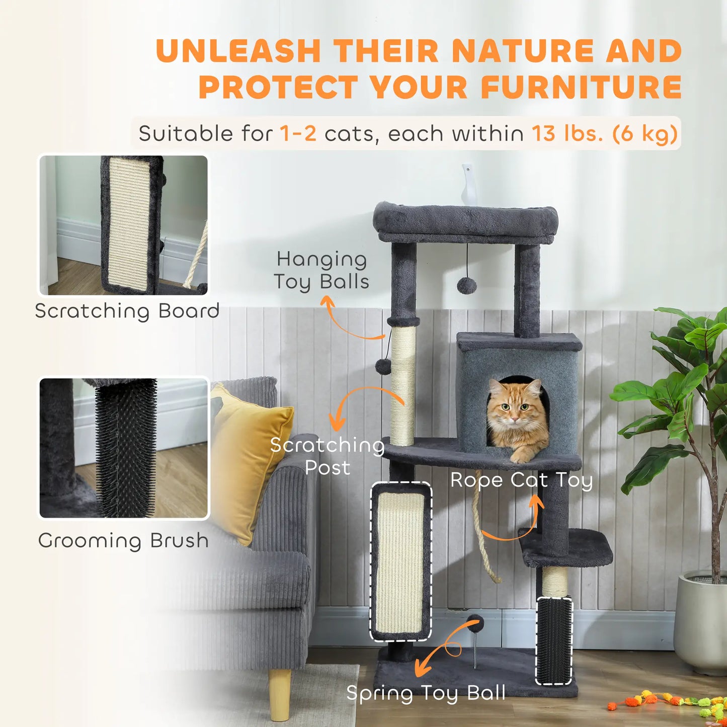 52-Inch Cat Tree with Scratching Posts, Bed, Condo, Platforms Multi-Level Cat Towers at Gallery Canada