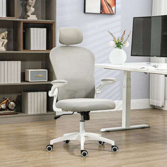 Mesh Office Chair, Adjustable Headrest, 4D Lumbar Support, Flip-Up Arm, Grey Task Chairs Grey at Gallery Canada