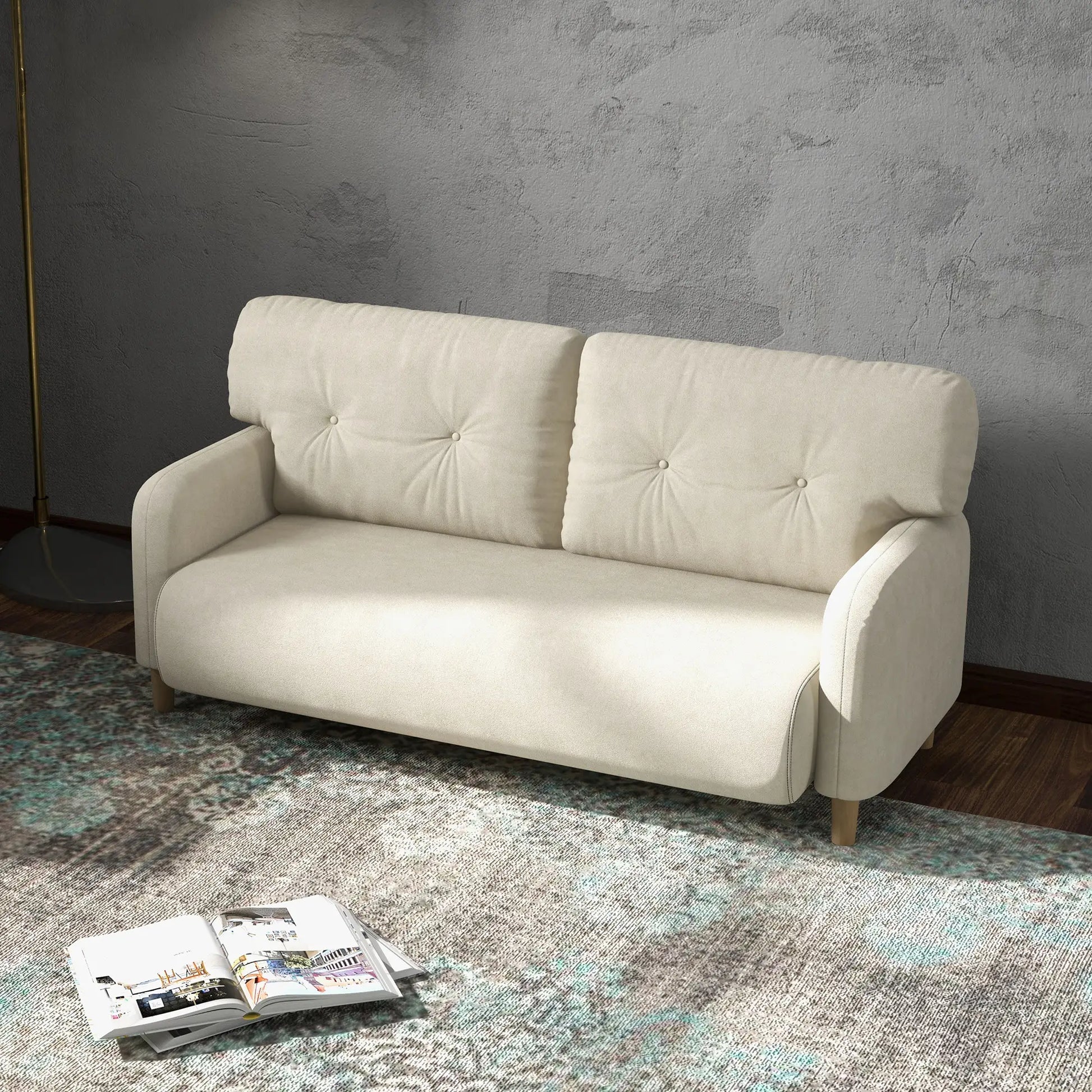 58" 2 Seat Sofa, Modern Love Seat, Upholstered Couch, Solid Wood Frame, Beige 2-Seater Sofas at Gallery Canada