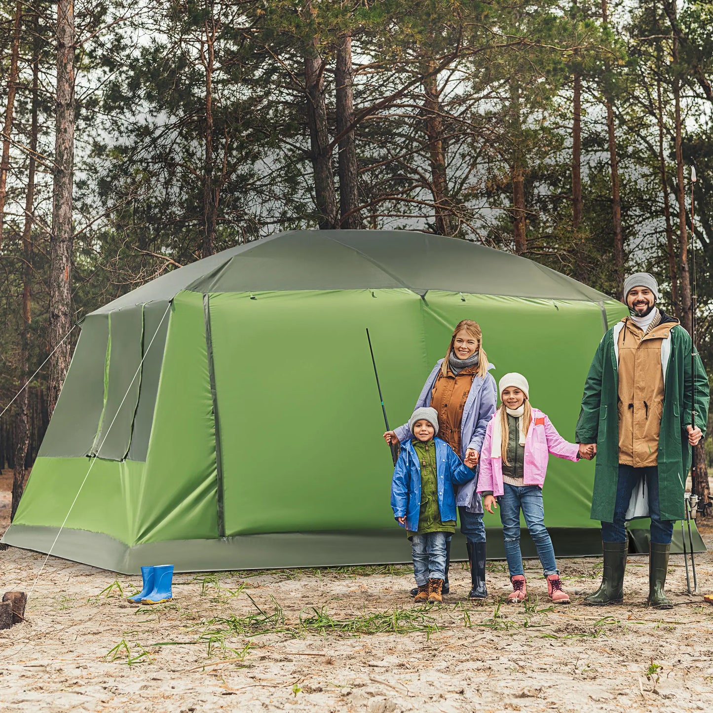 Tunnel Tent Camping Shelter, Two Rooms, Lamp Hook, Portable, Green Camping Tents at Gallery Canada