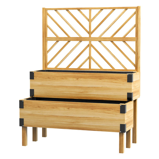 Raised Garden Bed With Trellis, 2 Tier Wooden Elevated Planter Box Elevated Garden Beds Natural at Gallery Canada