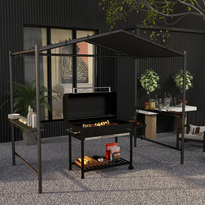9' x 5' BBQ Grill Gazebo Tent, Steel Frame With Serving Shelves, Dark Grey BBQ Grill Gazebos at Gallery Canada