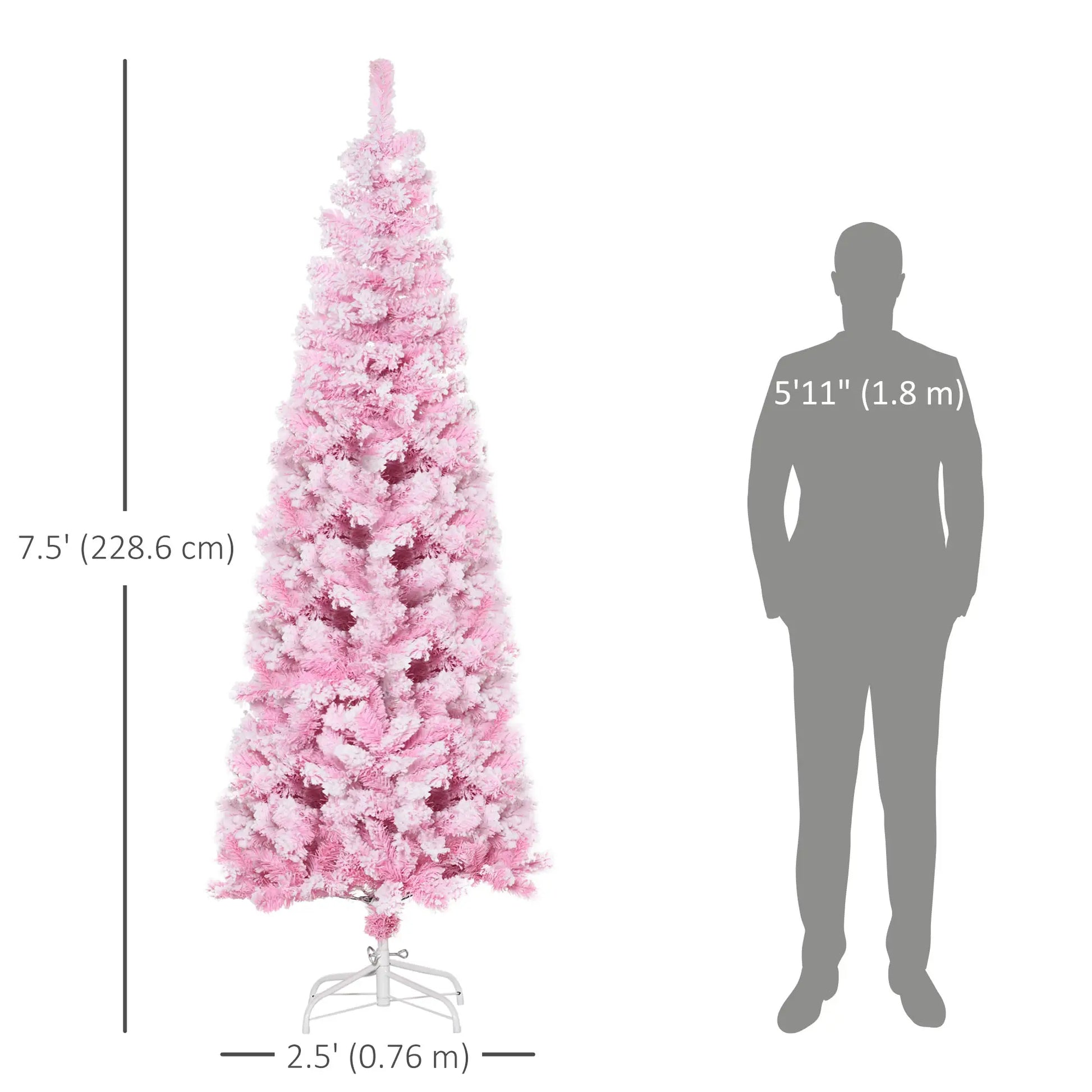 7.5 FT Snow Flocked Artificial Christmas Tree, Pencil Design, Pink Pencil Christmas Trees at Gallery Canada